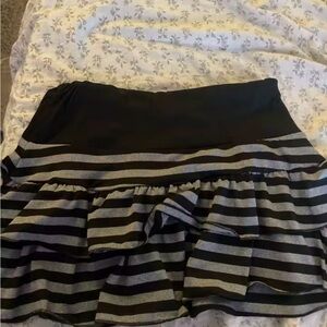 Black and Silver Striped Ruffle Mini Skirt